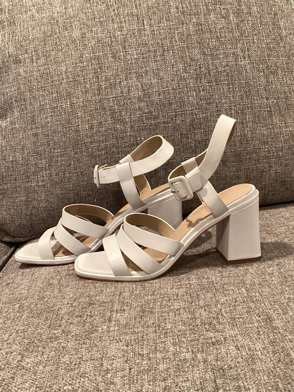 Nordstrom White Strappy Block Heel Sandals with Ankle Buckle